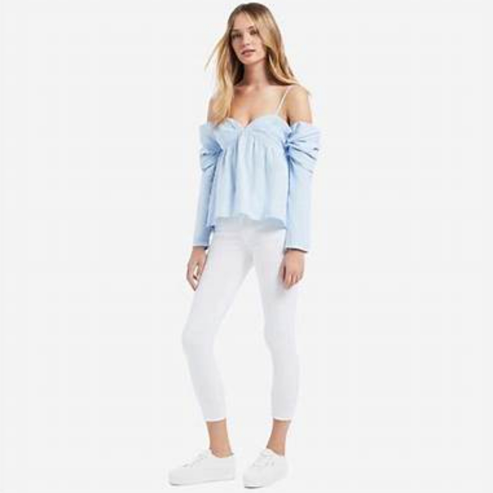 SEED HERITAGE Blue Cold Shoulder Long Sleeve Blouse Top NWT - Picture 4 of 7